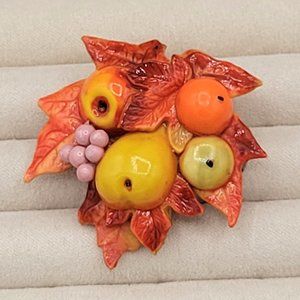 Vintage 1960s 1970s Plastic Fruit Cluster Brooch Pin Orange and Yellow